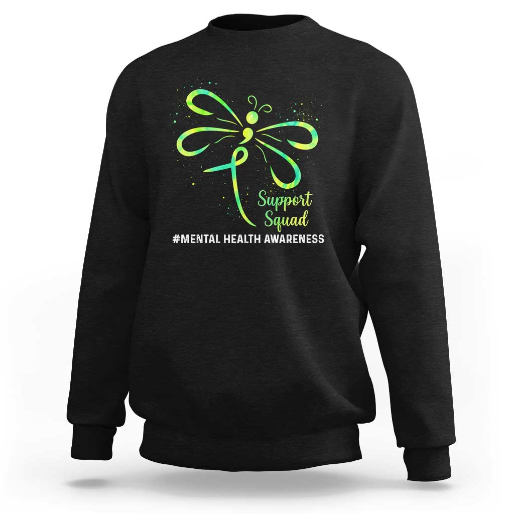 Mental Health Awarenes Sweatshirt Support Squad Green Ribbon