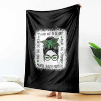 Mental Health Matters Throw Blanket Messy Bun Green Ribbon Support