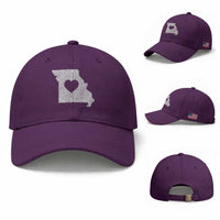 Missouri Home Distressed Missouri State Map with Heart Baseball Cap