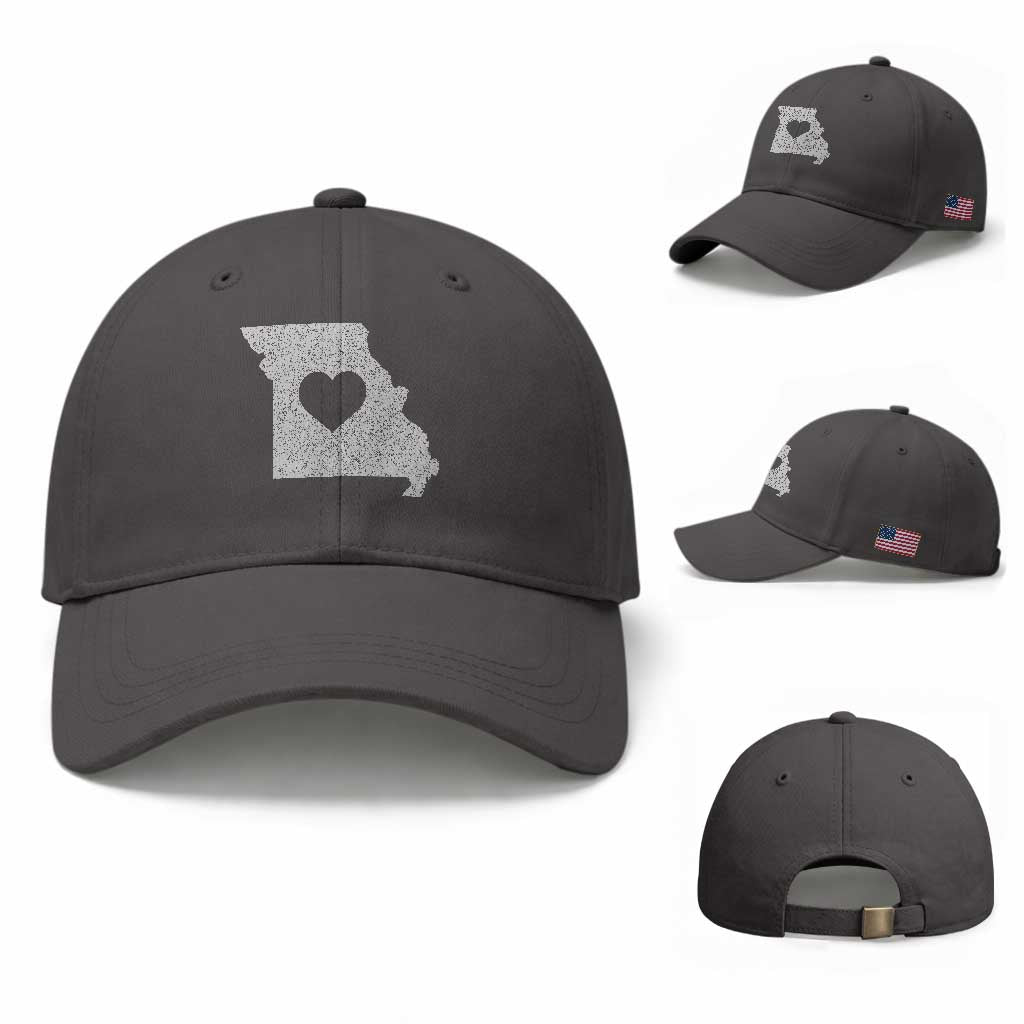 Missouri Home Distressed Missouri State Map with Heart Baseball Cap