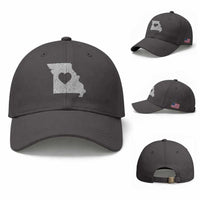 Missouri Home Distressed Missouri State Map with Heart Baseball Cap