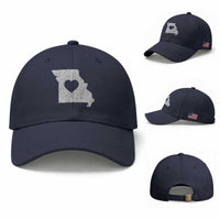 Missouri Home Distressed Missouri State Map with Heart Baseball Cap