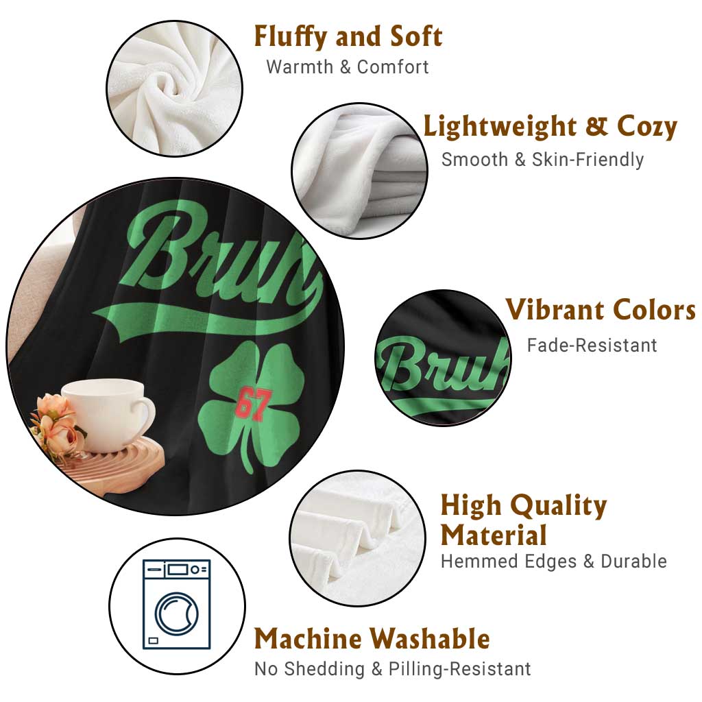 67 Bruh St Patricks Day Throw Blanket Funny Six Seven Shamrock Meme