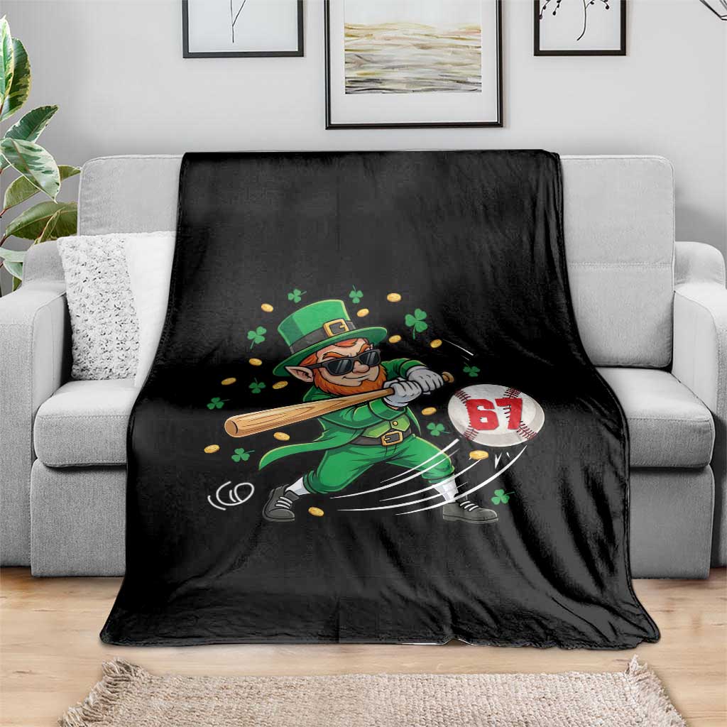 67 St Patricks Day Throw Blanket Funny Six Seven Leprechaun Playing Baseball Meme