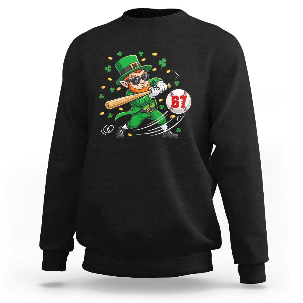 67 St Patricks Day Sweatshirt Funny Six Seven Leprechaun Playing Baseball Meme