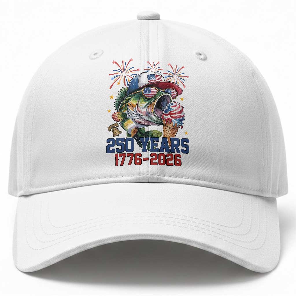 America 250th Fishing Baseball Cap Patriotic Bass Fish American Flag