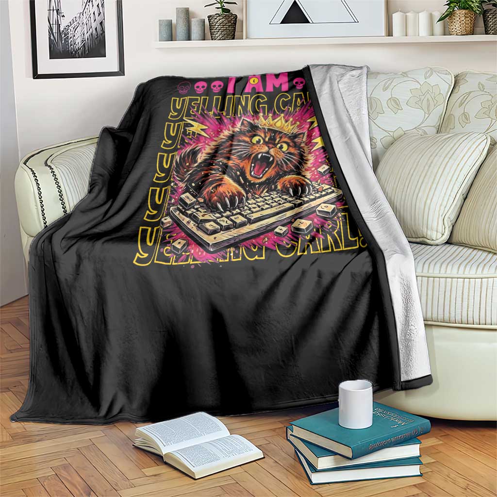 Funny I Am Yelling Carl Donut Cat Meme Throw Blanket