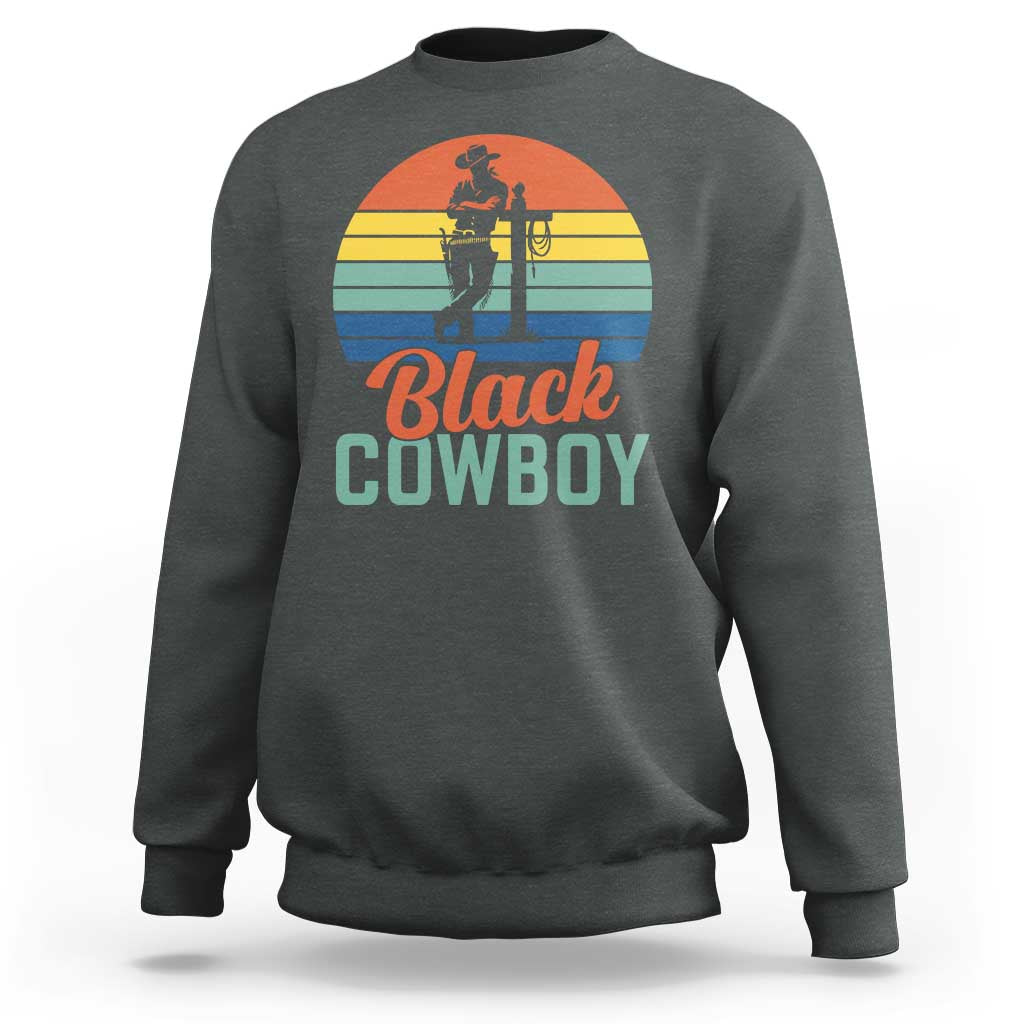 Black Cowboy Sunset Sweatshirt Western Rodeo Cross - Wonder Print Shop