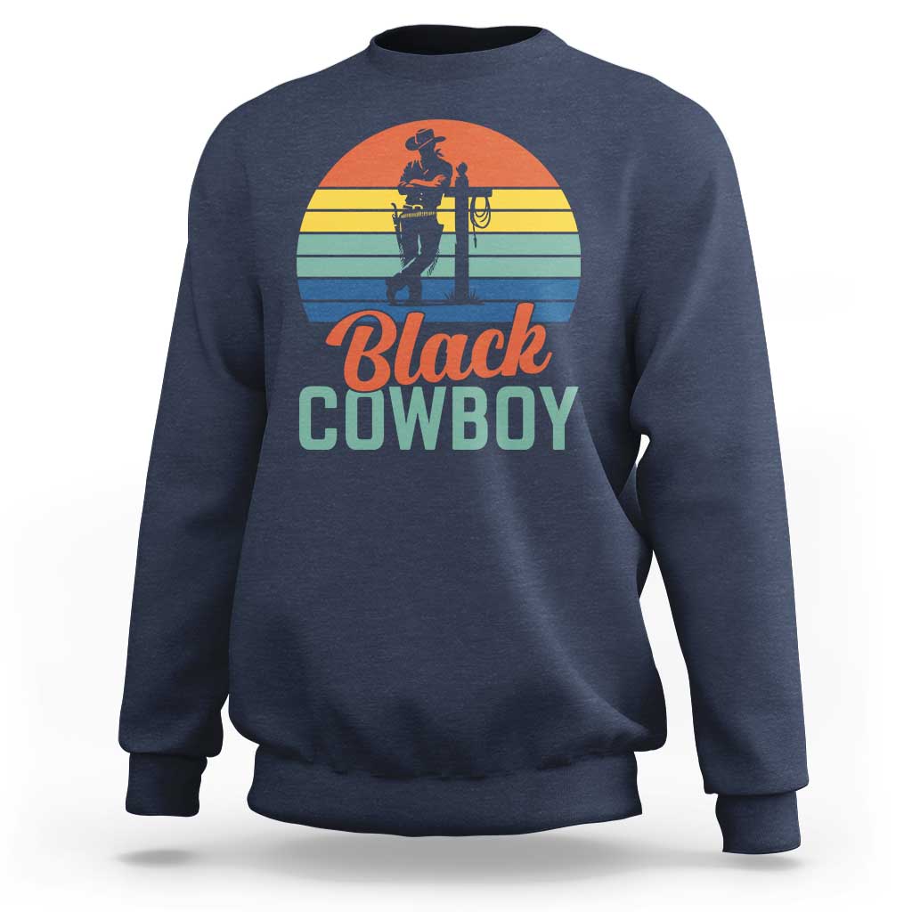 Black Cowboy Sunset Sweatshirt Western Rodeo Cross - Wonder Print Shop