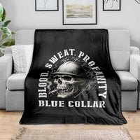 Skull Smoking Throw Blanket Blood Sweat Profanity Blue Collar - Wonder Print Shop