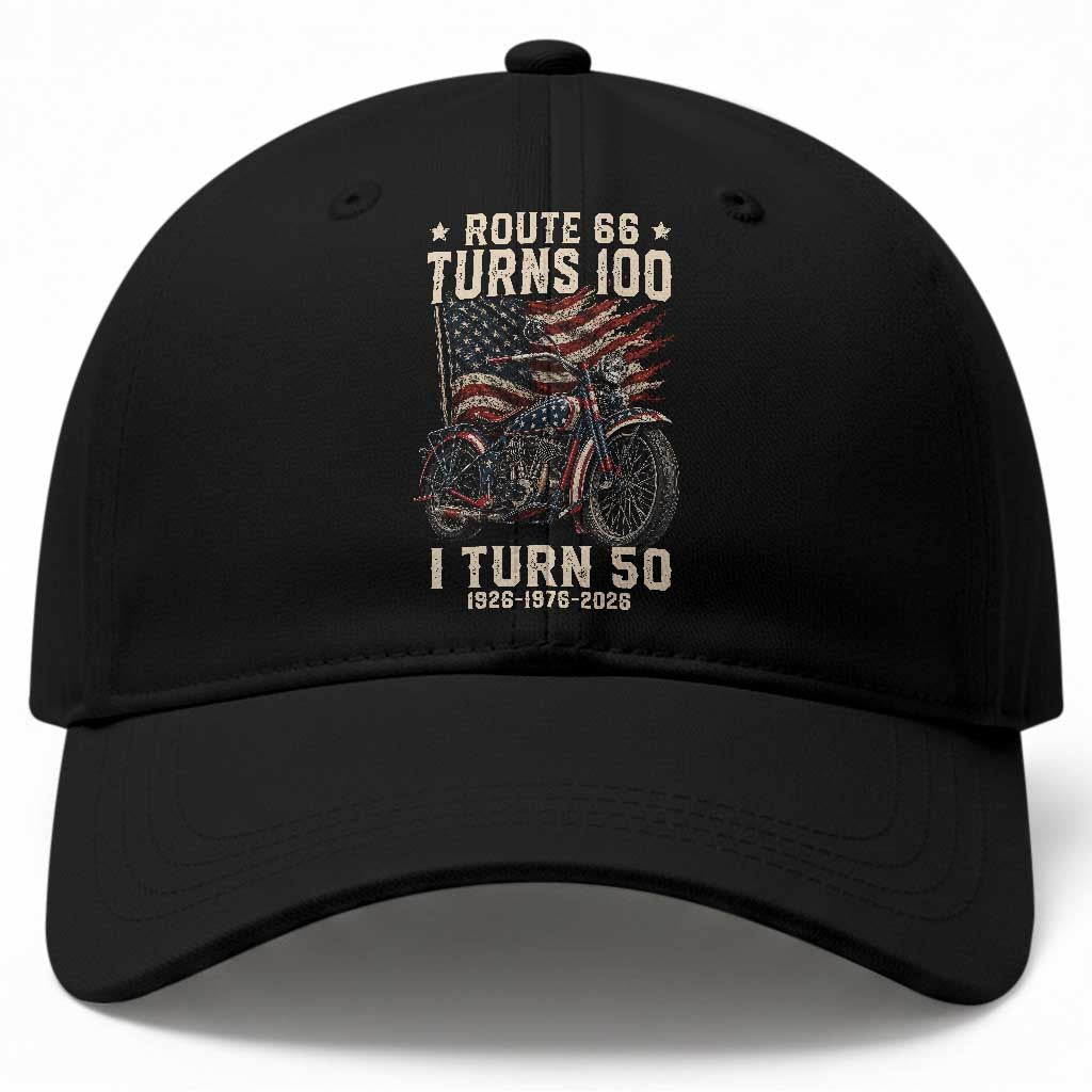 Route Highway 66 Turn 100 I Turn 50 Baseball Cap Vintage 1976 Road Sign Classic Motorcycle Lover 50th Birthday Gift