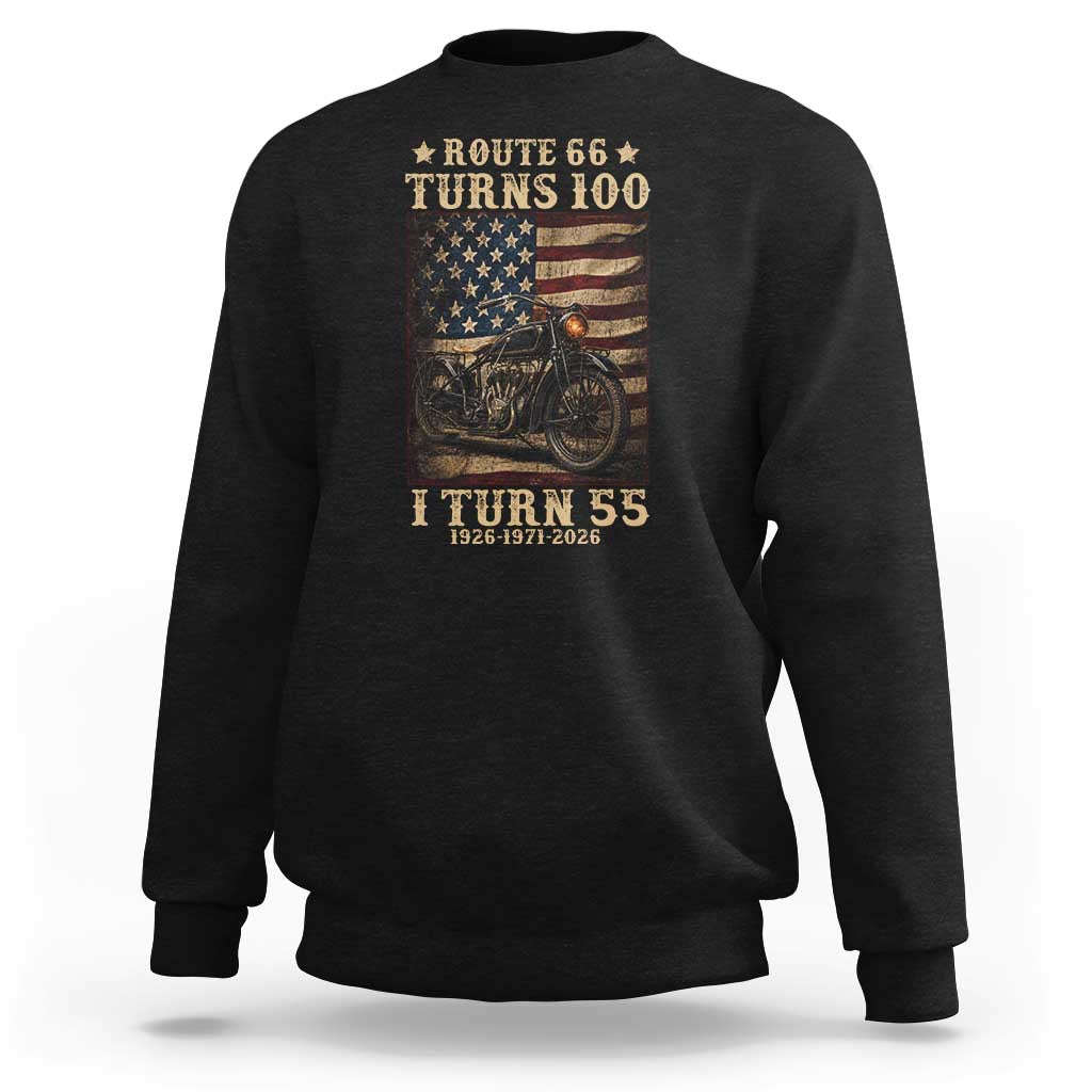 Route Highway 66 Turns 100 I Turn 55 Sweatshirt Vintage 1971 American Motorcycle Lover 55th Birthday Gift