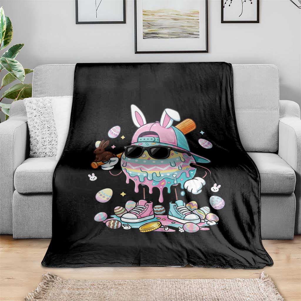 Funny Baseball Easter Throw Blanket Drip Ice Cream Bunny Easter