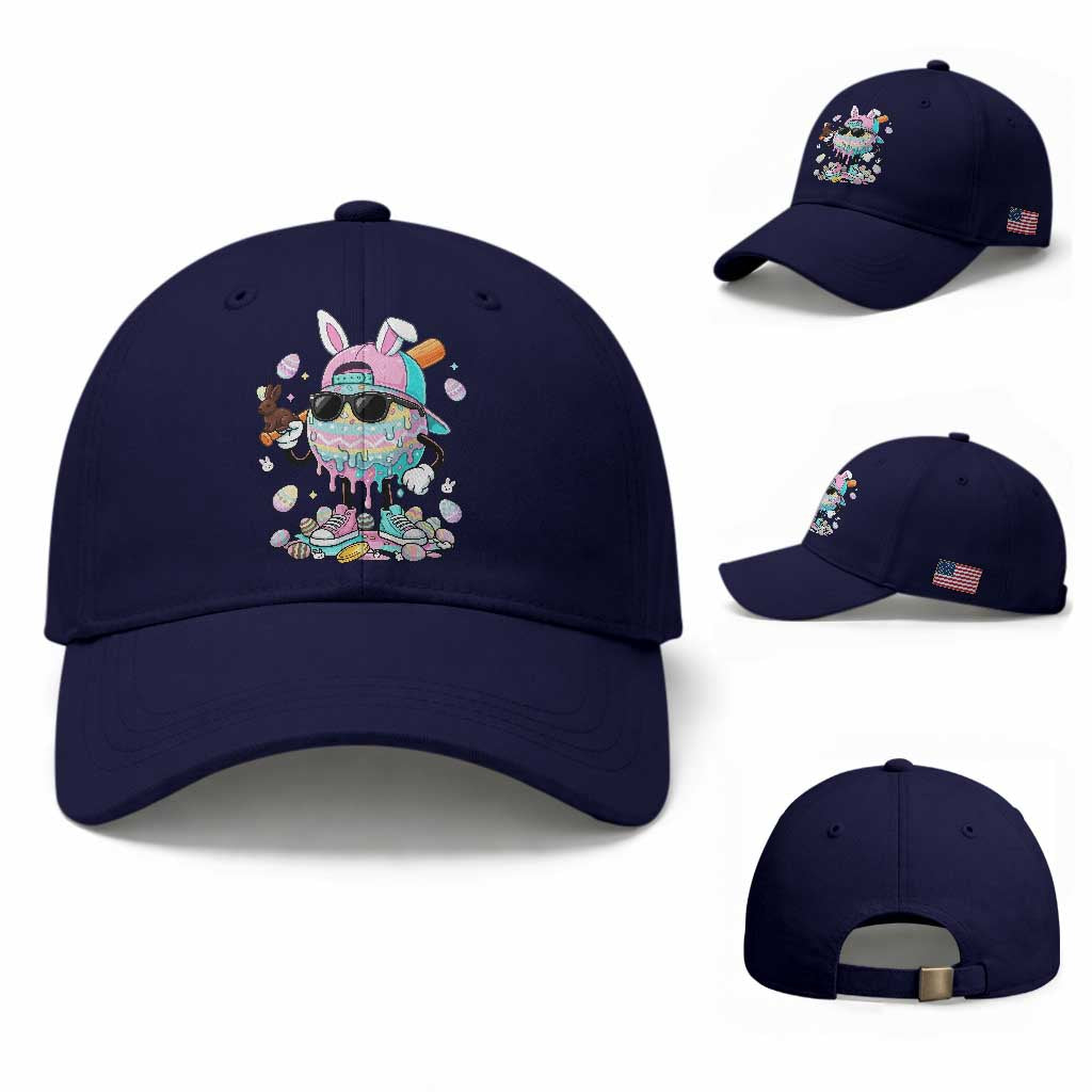 Funny Baseball Easter Baseball Cap Drip Ice Cream Bunny Easter