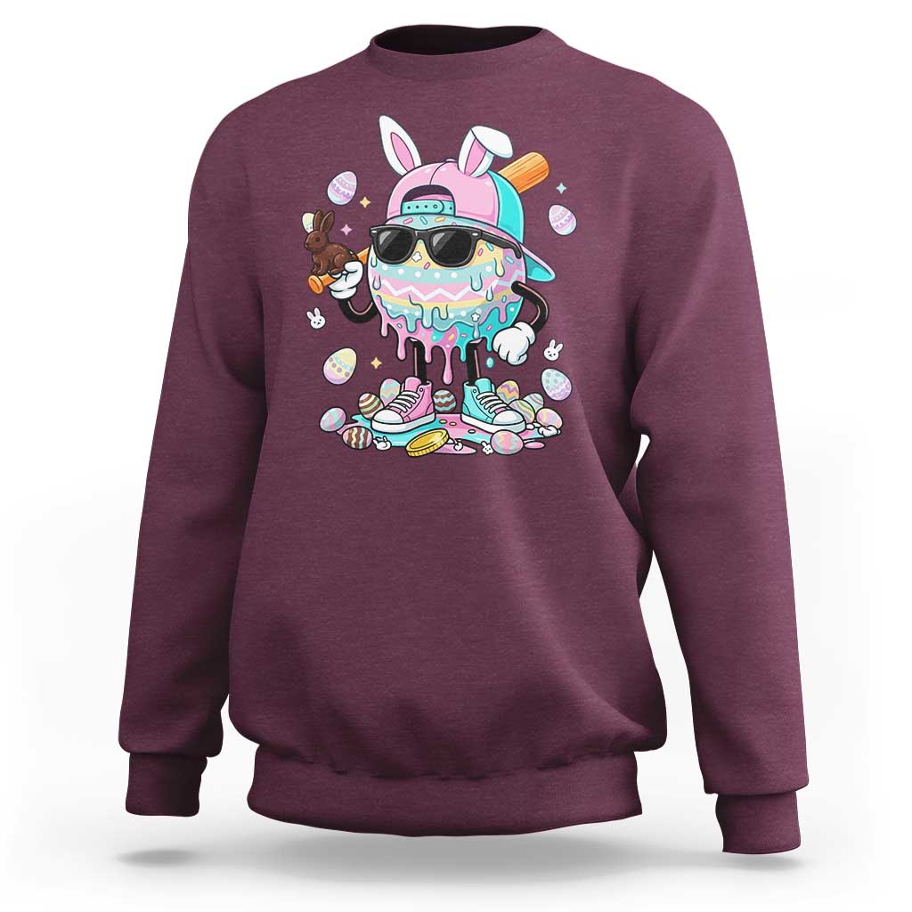 Funny Baseball Easter Sweatshirt Drip Ice Cream Bunny Easter