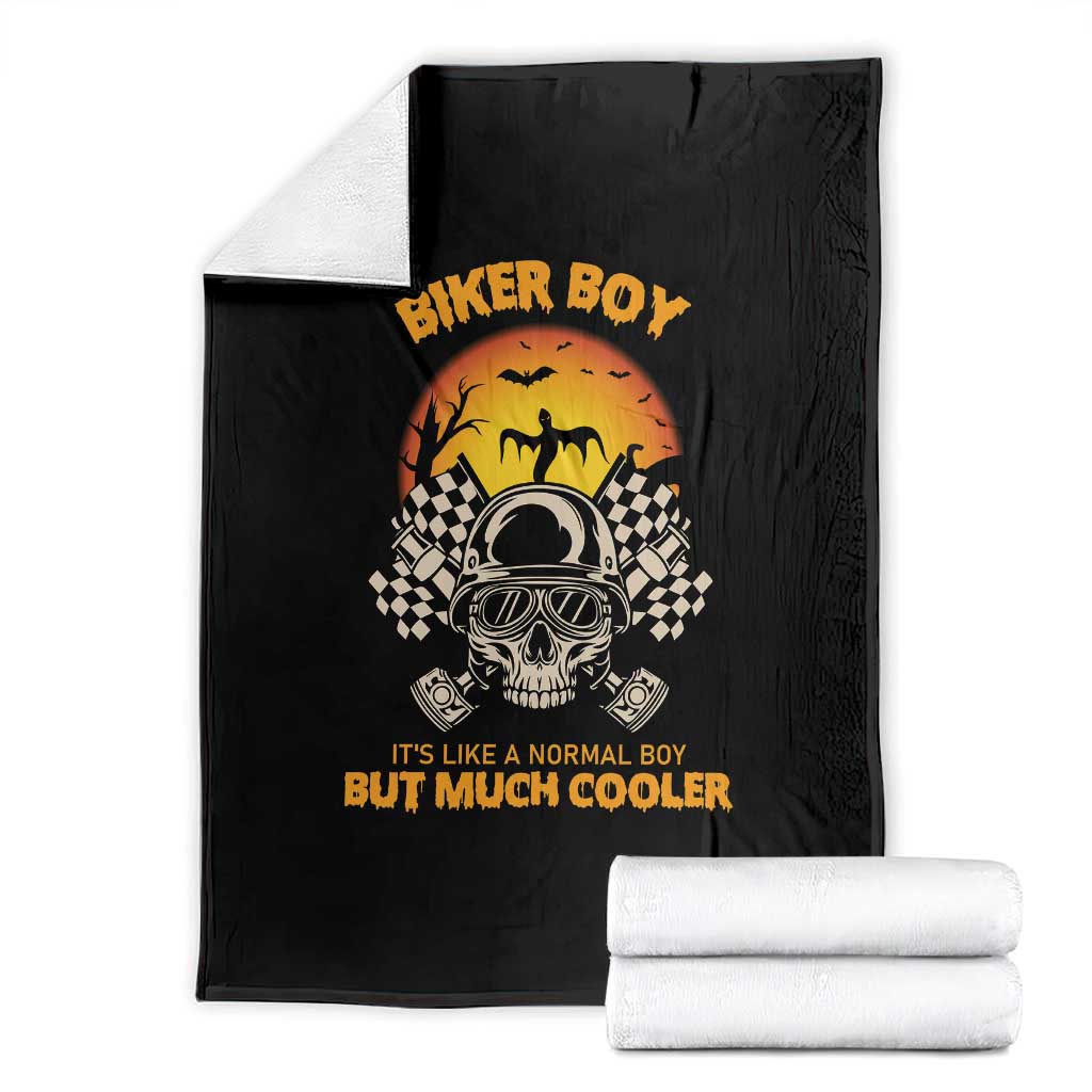 Funny Skull Motocycle Halloween Biker Son Throw Blanket Biker Boy It's Like A Normal Boy But Much Cooler - Wonder Print Shop