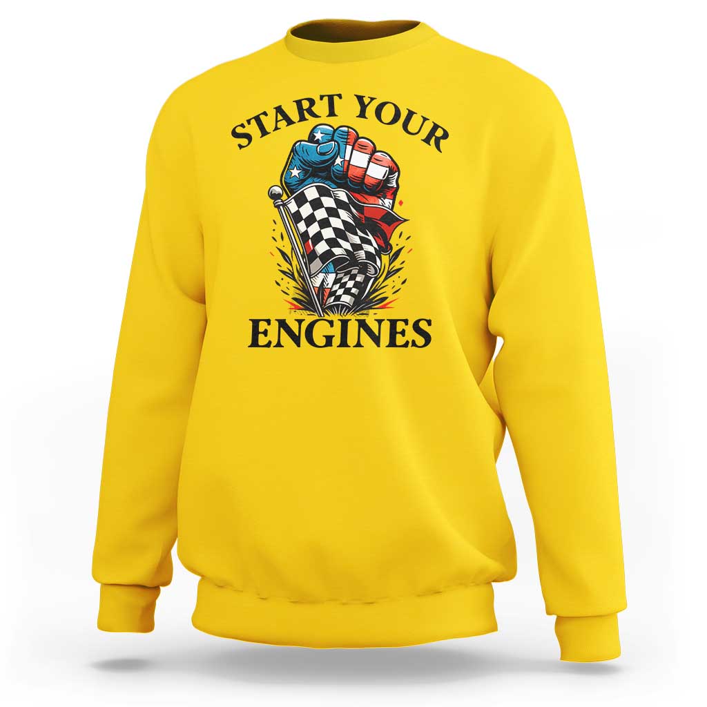 Checkered American Flag Racing Sweatshirt Start Your Engines Race Car - Wonder Print Shop