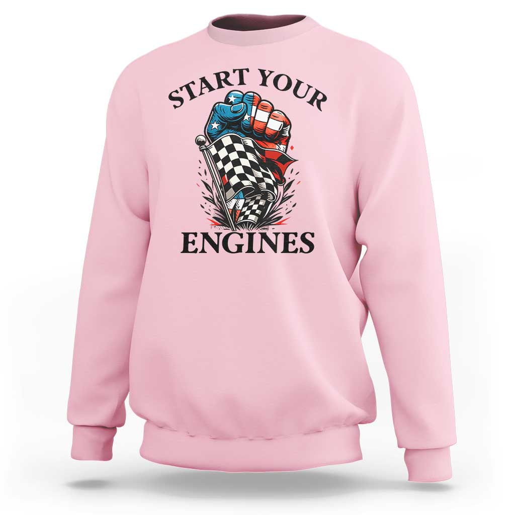 Checkered American Flag Racing Sweatshirt Start Your Engines Race Car - Wonder Print Shop