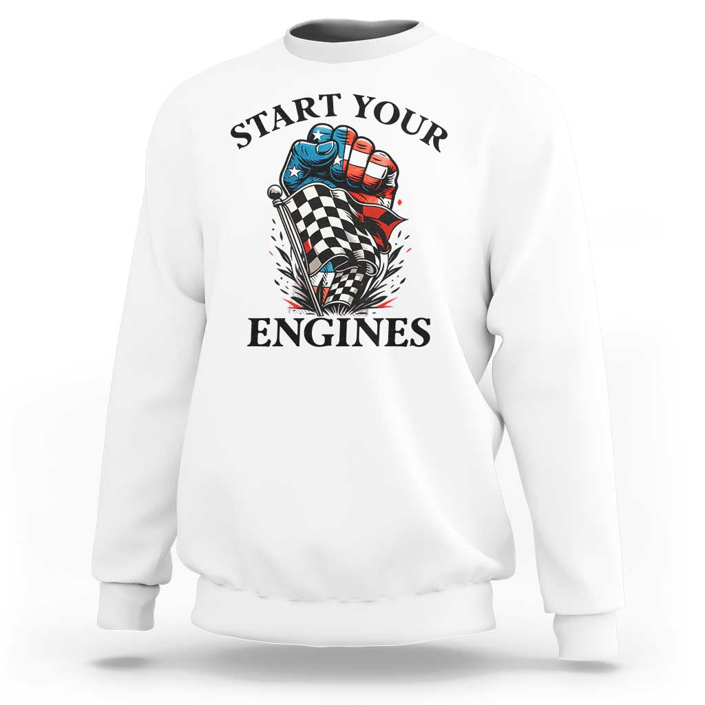Checkered American Flag Racing Sweatshirt Start Your Engines Race Car - Wonder Print Shop