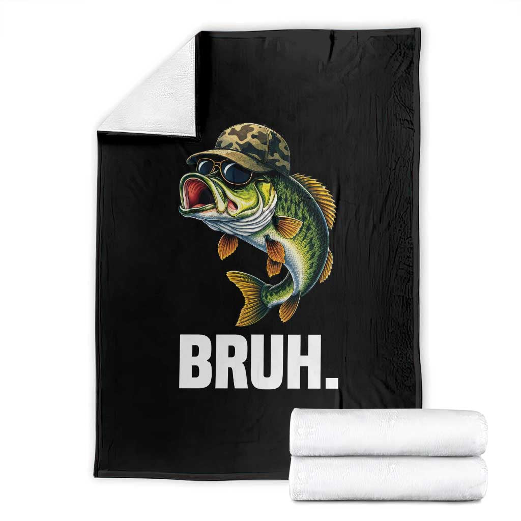 Bruh Fishing Camo Bass Fish Throw Blanket Funny Boys Kids Camouflage