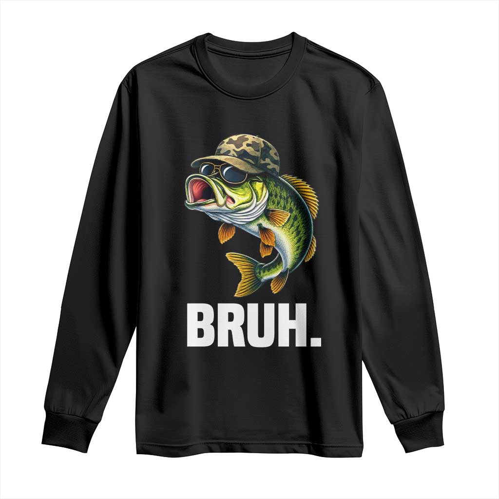Bruh Fishing Camo Bass Fish Long Sleeve Shirt Funny Boys Kids Camouflage