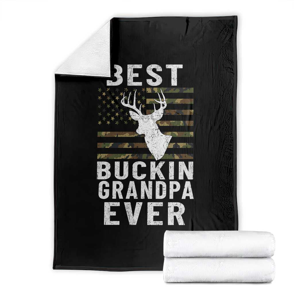 Best Buckin Grandpa Ever Hunter Camouflage Camo Fathers Day Throw Blanket Whitetail Buck Deer