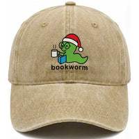 Bookworm Christmas Washed Cotton Baseball Cap Reading Book Lover