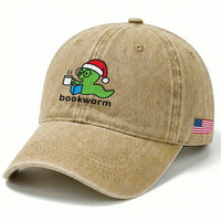 Bookworm Christmas Washed Cotton Baseball Cap Reading Book Lover