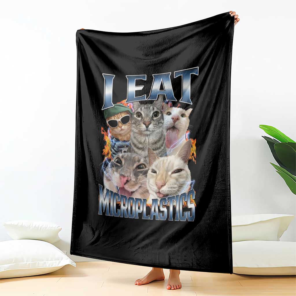 Funny Cat Meme Throw Blanket I Eat Microplastics - Wonder Print Shop
