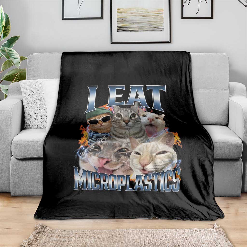 Funny Cat Meme Throw Blanket I Eat Microplastics - Wonder Print Shop