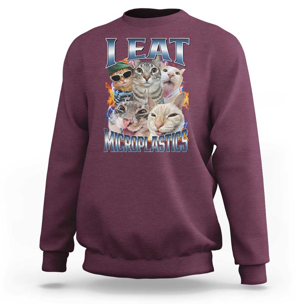Funny Cat Meme Sweatshirt I Eat Microplastics - Wonder Print Shop