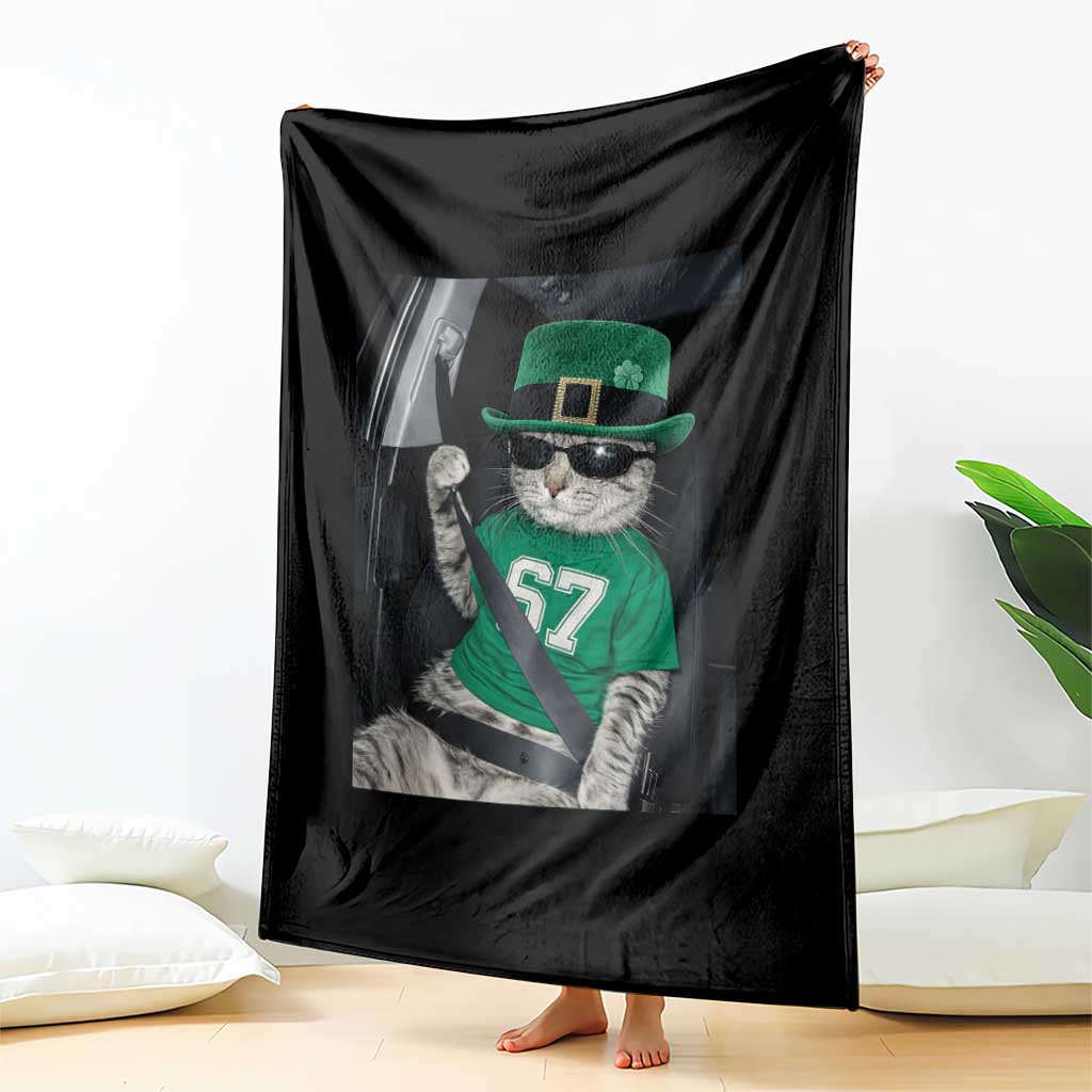 67 Cat St Patricks Day Throw Blanket Funny Cat Driver Leprechaun Meme