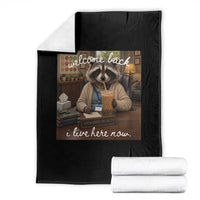 Funny School Therapist Raccoon Drinking Iced Coffee Throw Blanket