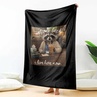Funny School Therapist Raccoon Drinking Iced Coffee Throw Blanket