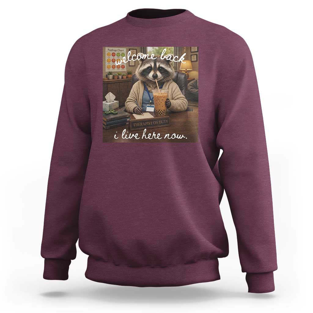 Funny School Therapist Raccoon Drinking Iced Coffee Sweatshirt