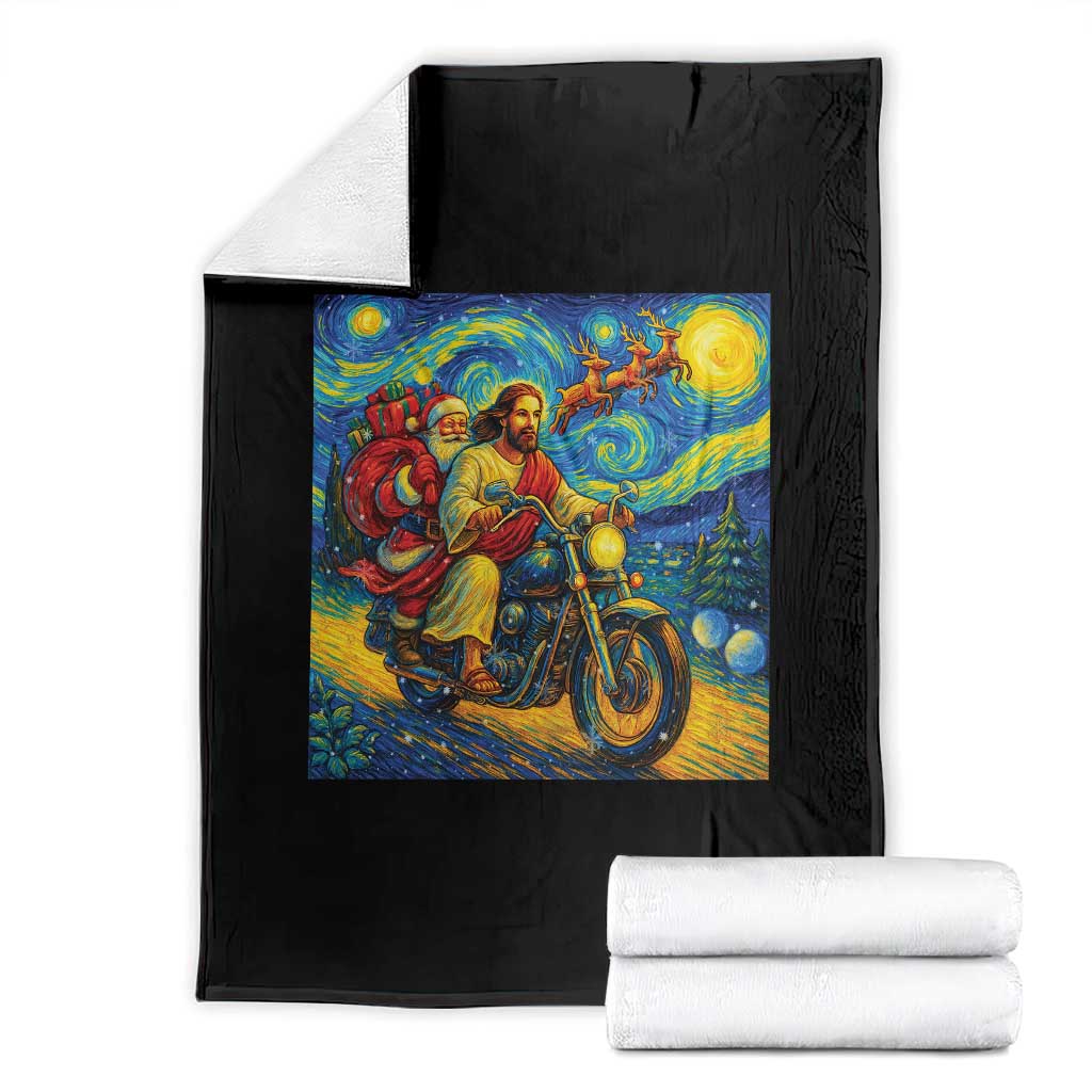 Dirt Bike Motocross Throw Blanket Jesus Santa Christmas Starry Night - Wonder Print Shop