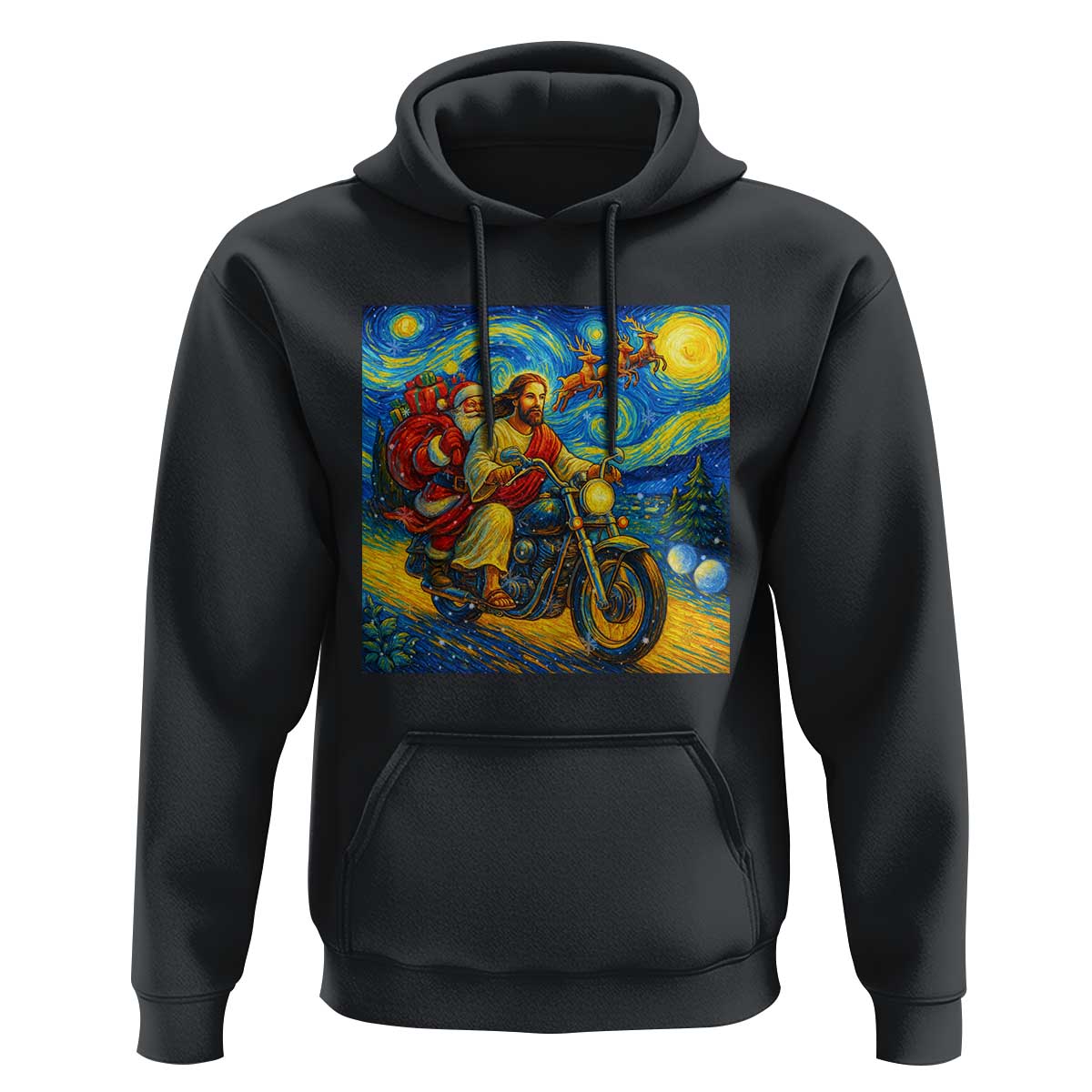 Dirt Bike Motocross Hoodie Jesus Santa Christmas Starry Night - Wonder Print Shop