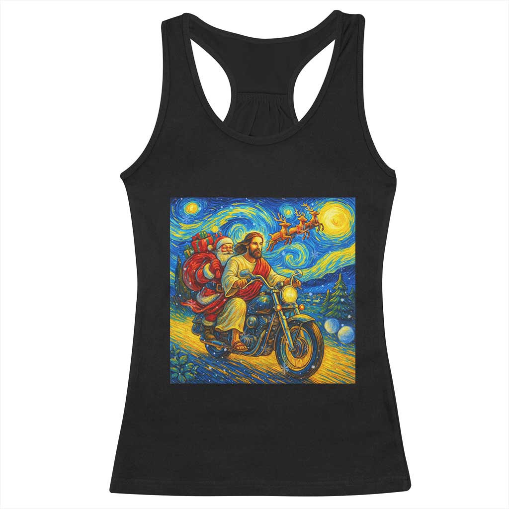 Dirt Bike Motocross Racerback Tank Top Jesus Santa Christmas Starry Night - Wonder Print Shop