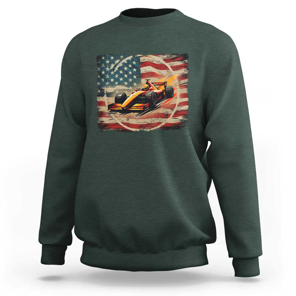 Racing Car Sweatshirt Patriotic American Flag Race - Wonder Print Shop