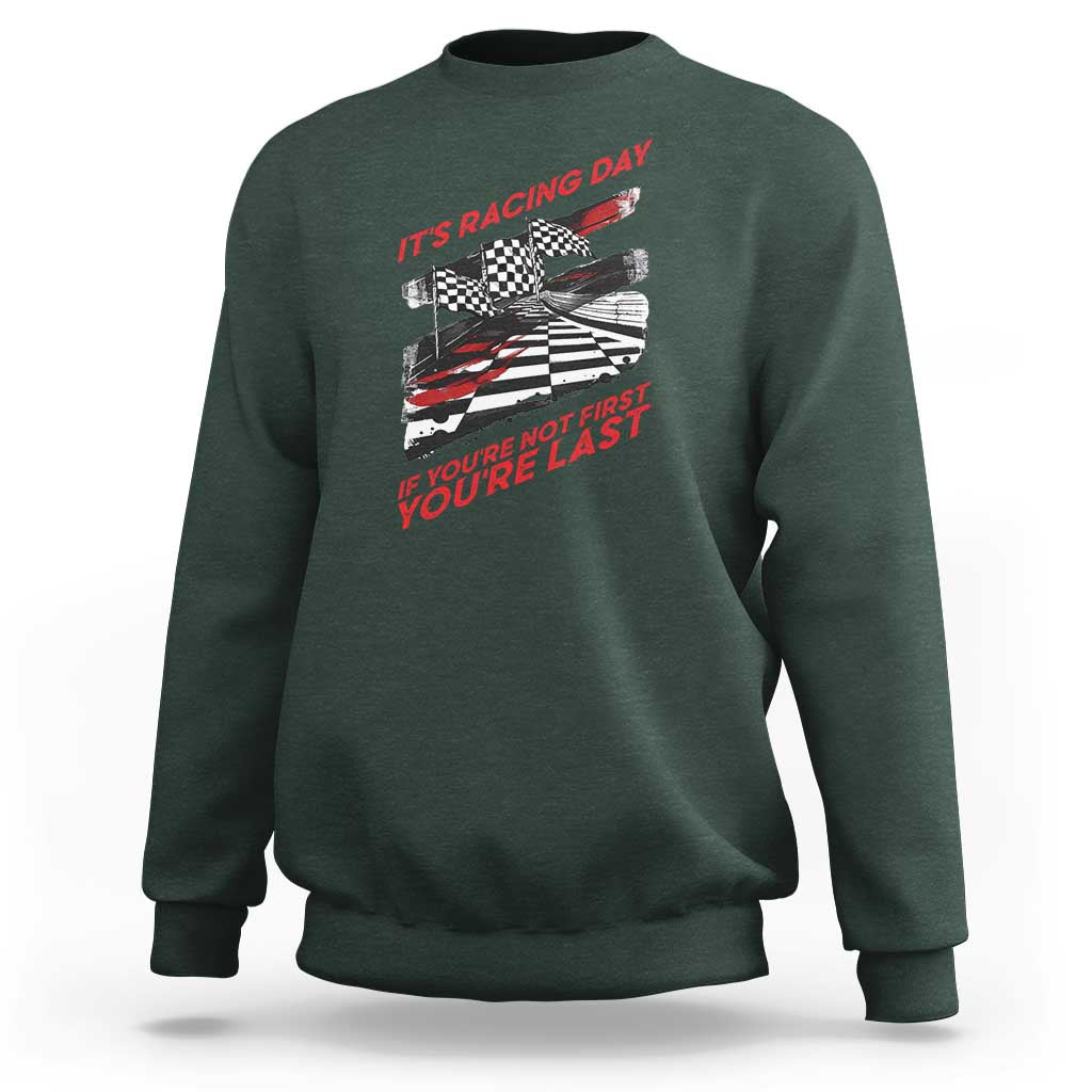 Funny Racing Car Flag Sweatshirt It Is Racing Day - Wonder Print Shop