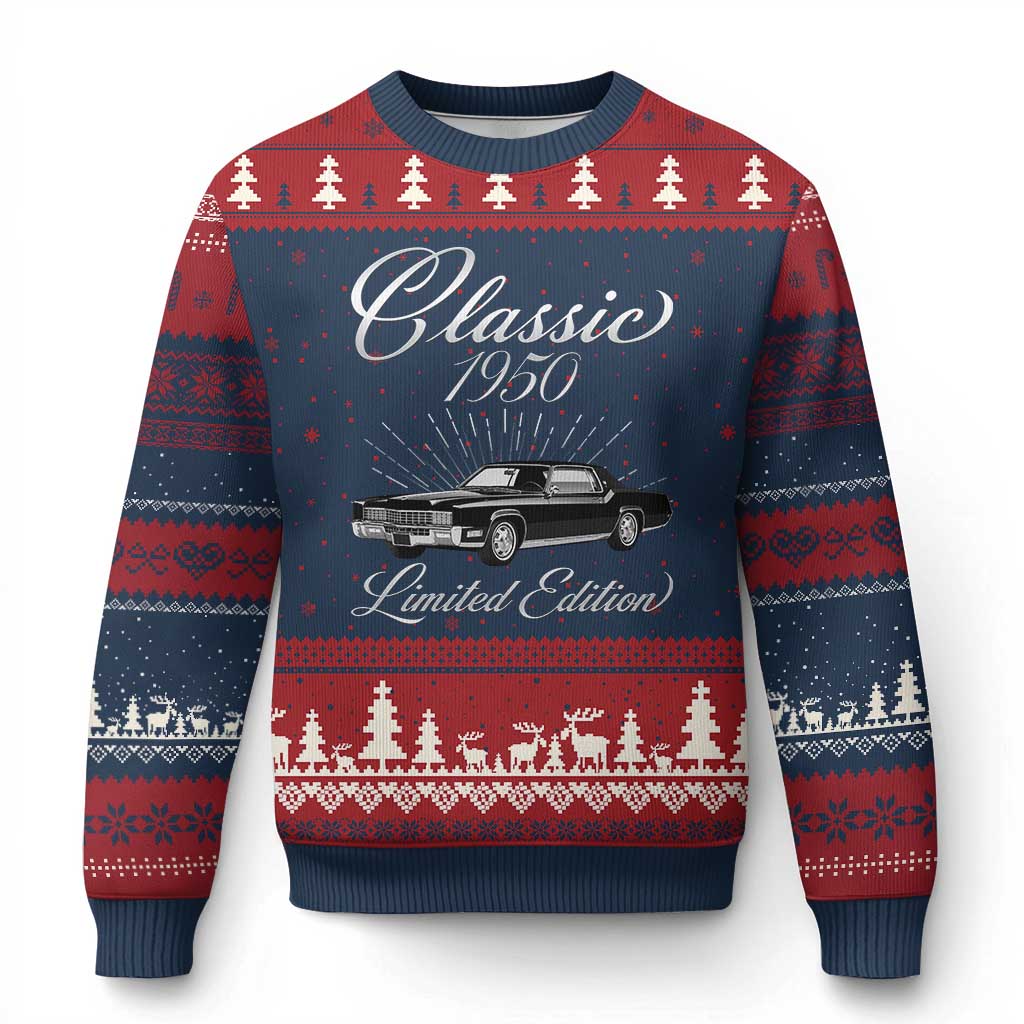 76th Birthday 1950 Limited Edition Ugly Christmas Sweater Vintage Classic American Luxury Car