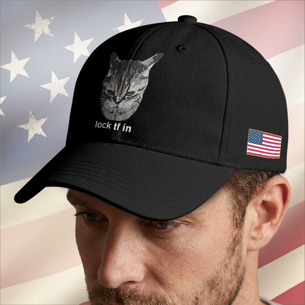 Lock TF In Cat Baseball Cap Funny Gen Z Meme