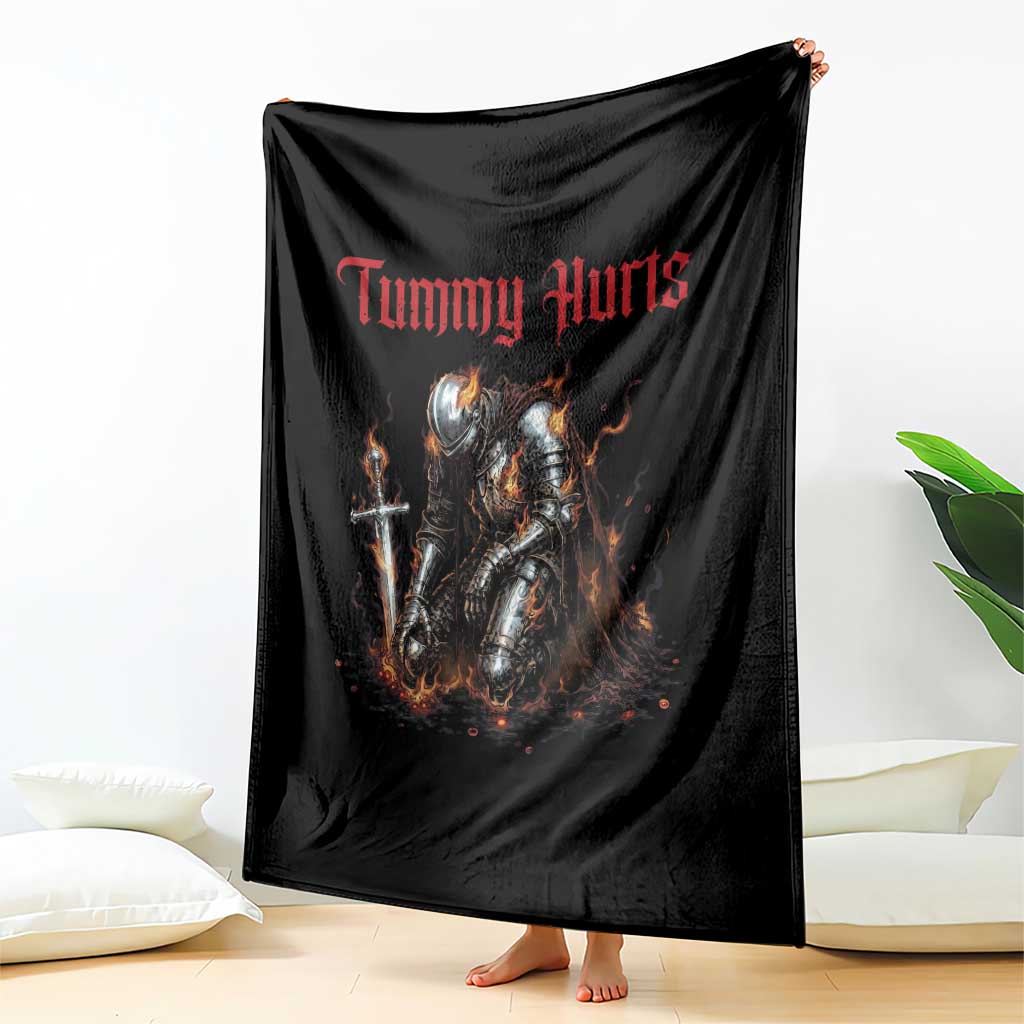 Tummy Hurts Throw Blanket Funny Medieval Knight Dark Humor