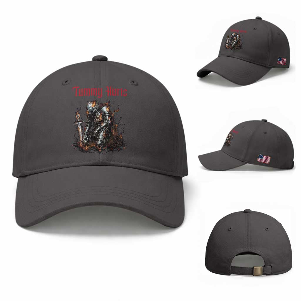 Tummy Hurts Baseball Cap Funny Medieval Knight Dark Humor