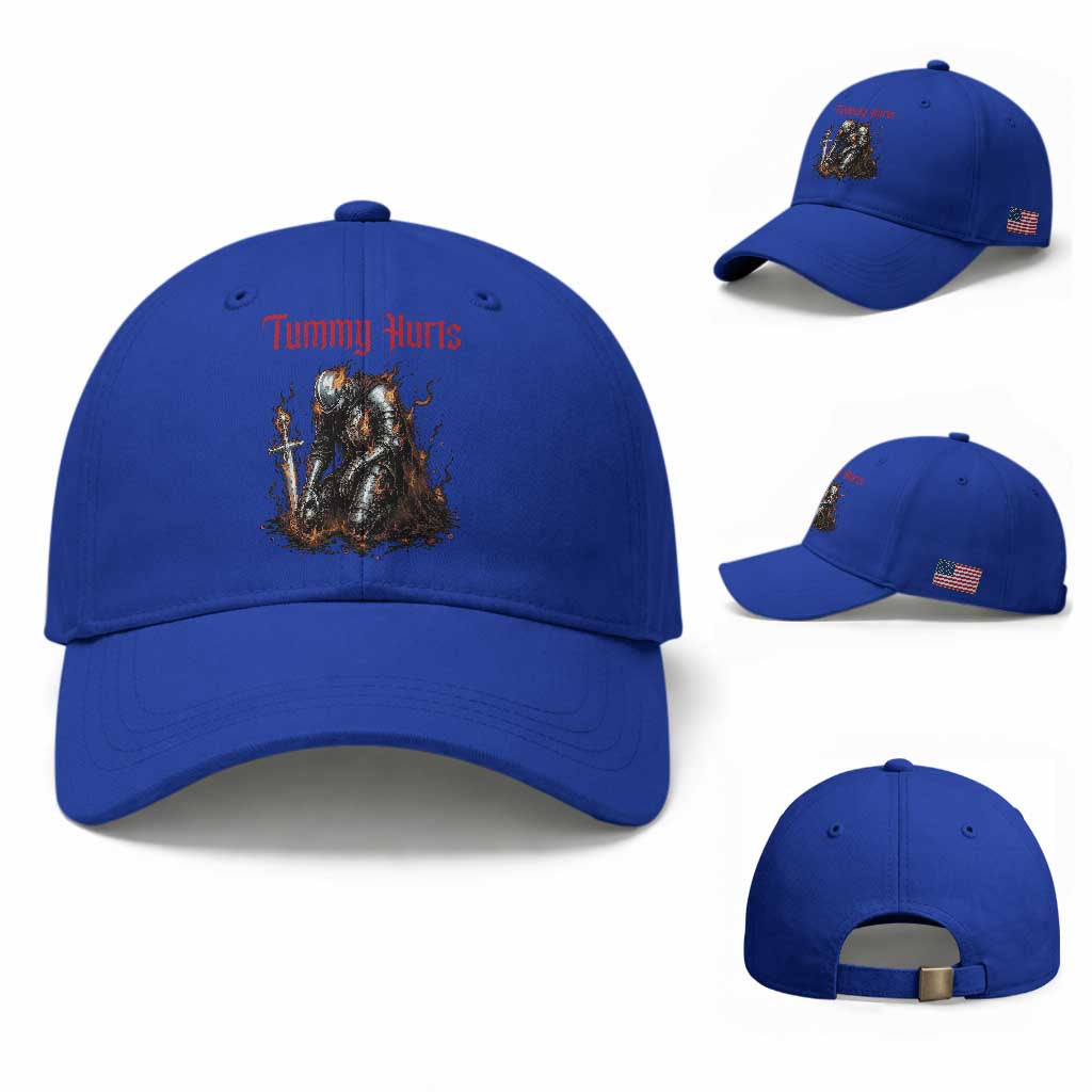 Tummy Hurts Baseball Cap Funny Medieval Knight Dark Humor