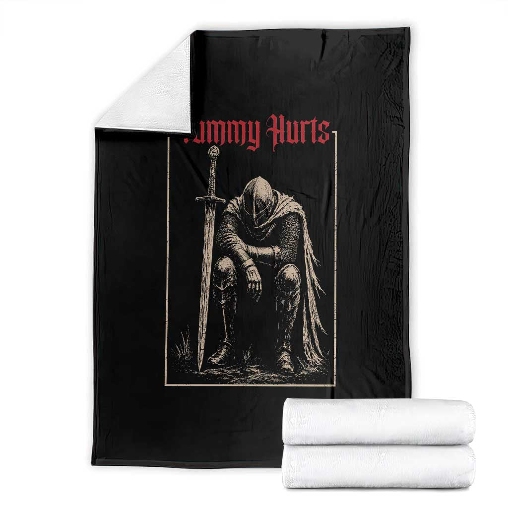 Tummy Hurts Throw Blanket Funny Medieval Knight Dark Meme