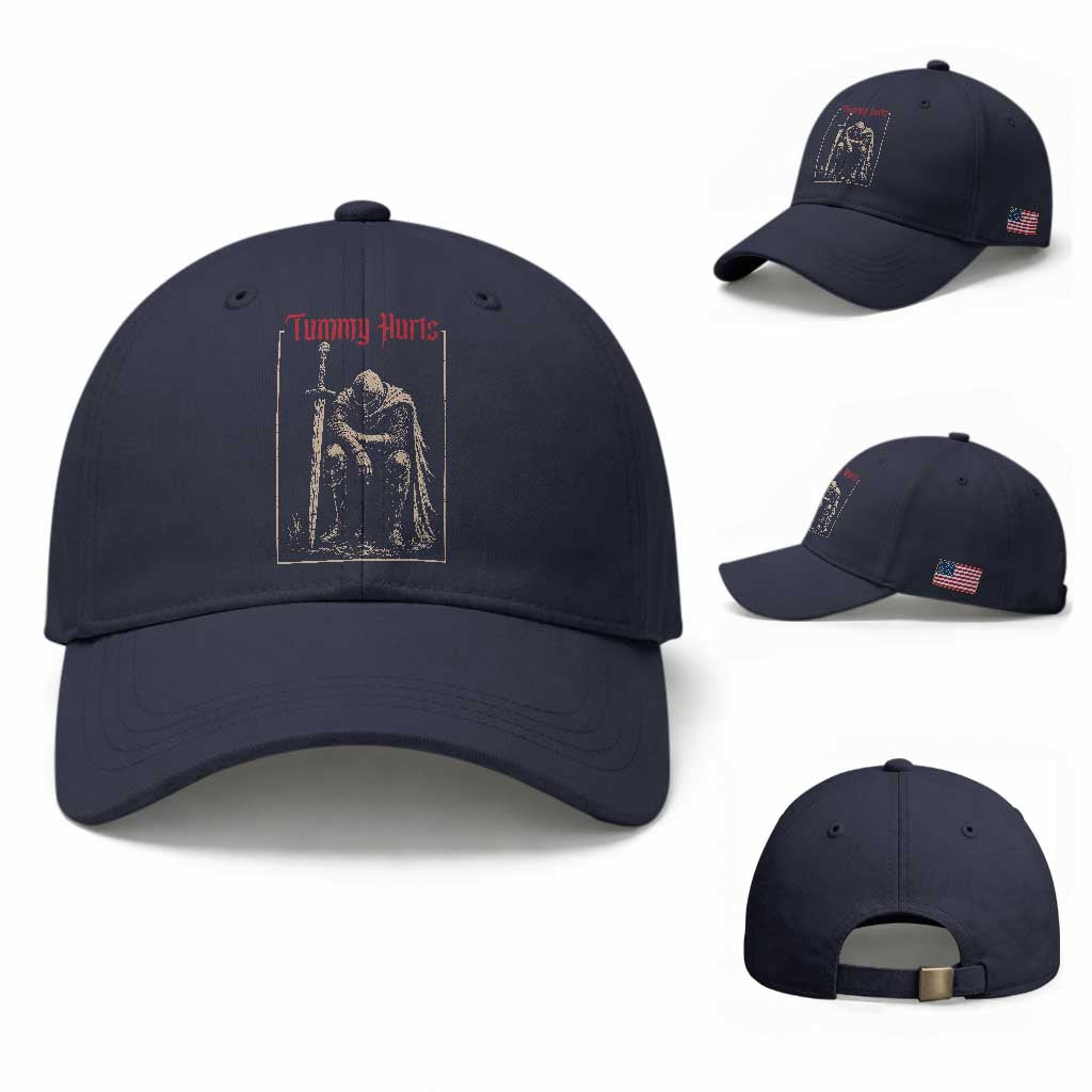 Tummy Hurts Baseball Cap Funny Medieval Knight Dark Meme