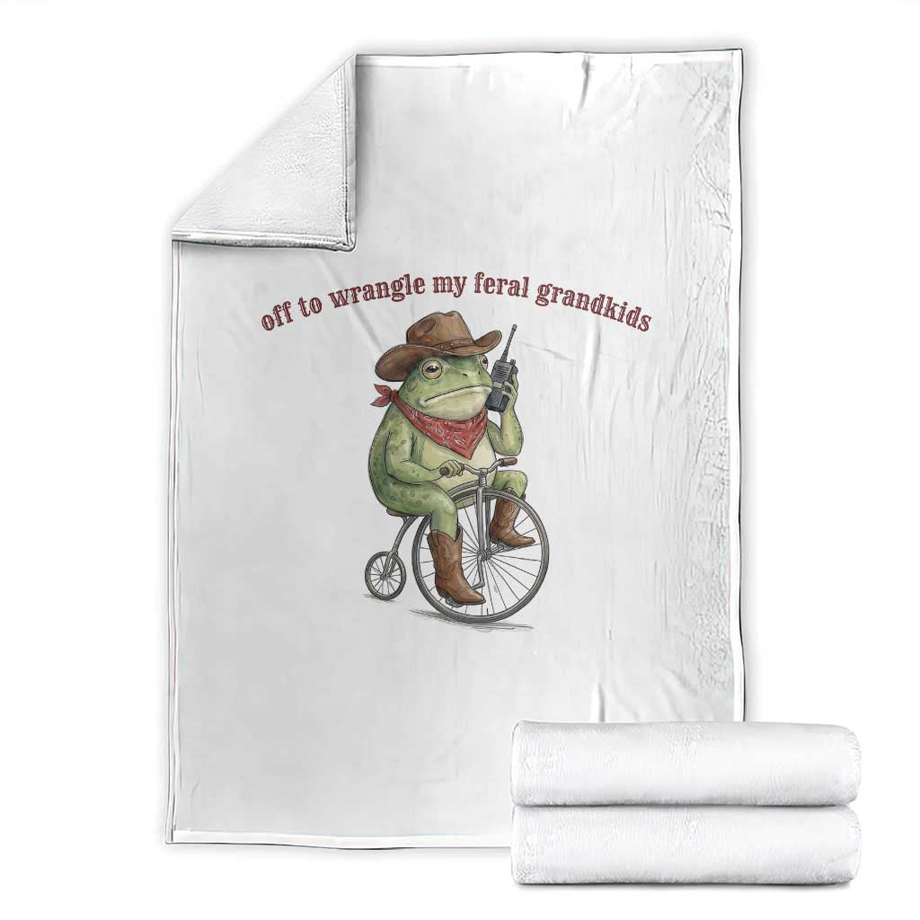 Off to Wrangle My Feral Grandkids Throw Blanket Funny Cowboy Frog Grandpa Western Meme