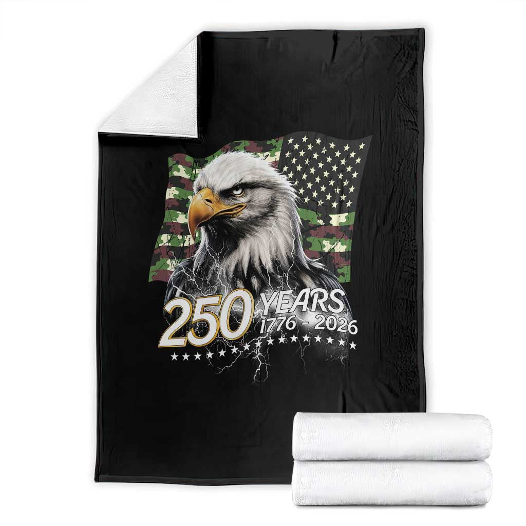 250 Years America Anniversary Throw Blanket Patriotic Bald Eagle Military Tactical American Flag Camo