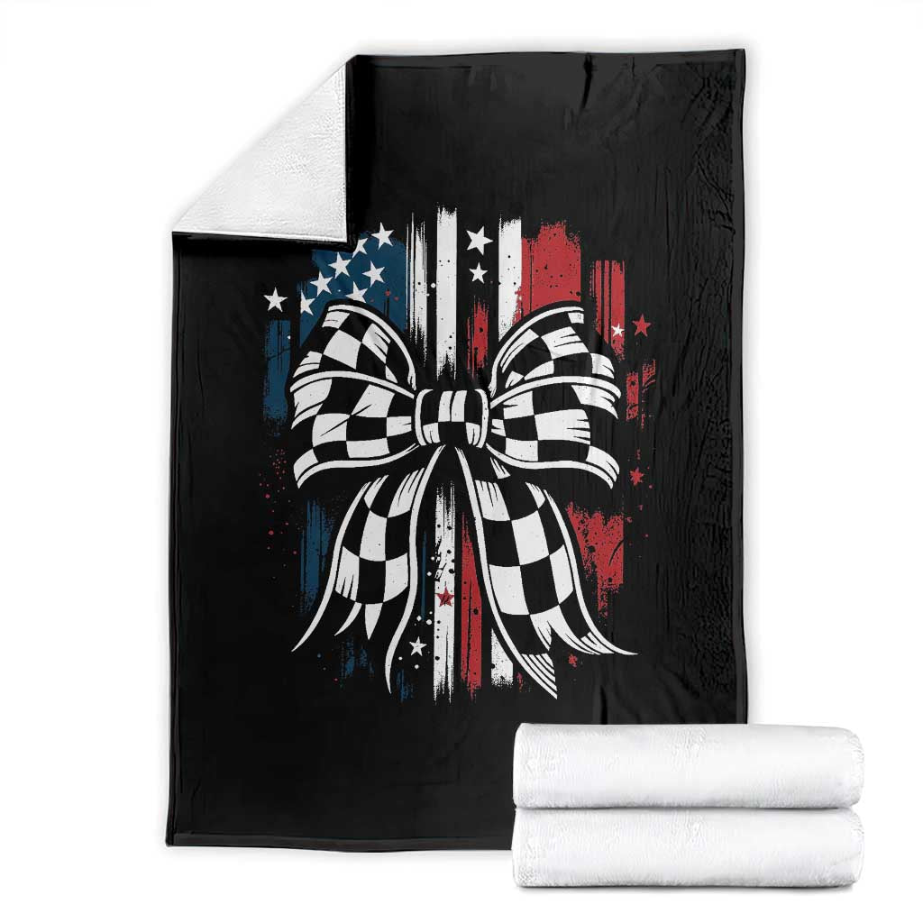 Patriotic Coquette Bow Checkered Flag Race Car Racing Throw Blanket - Wonder Print Shop